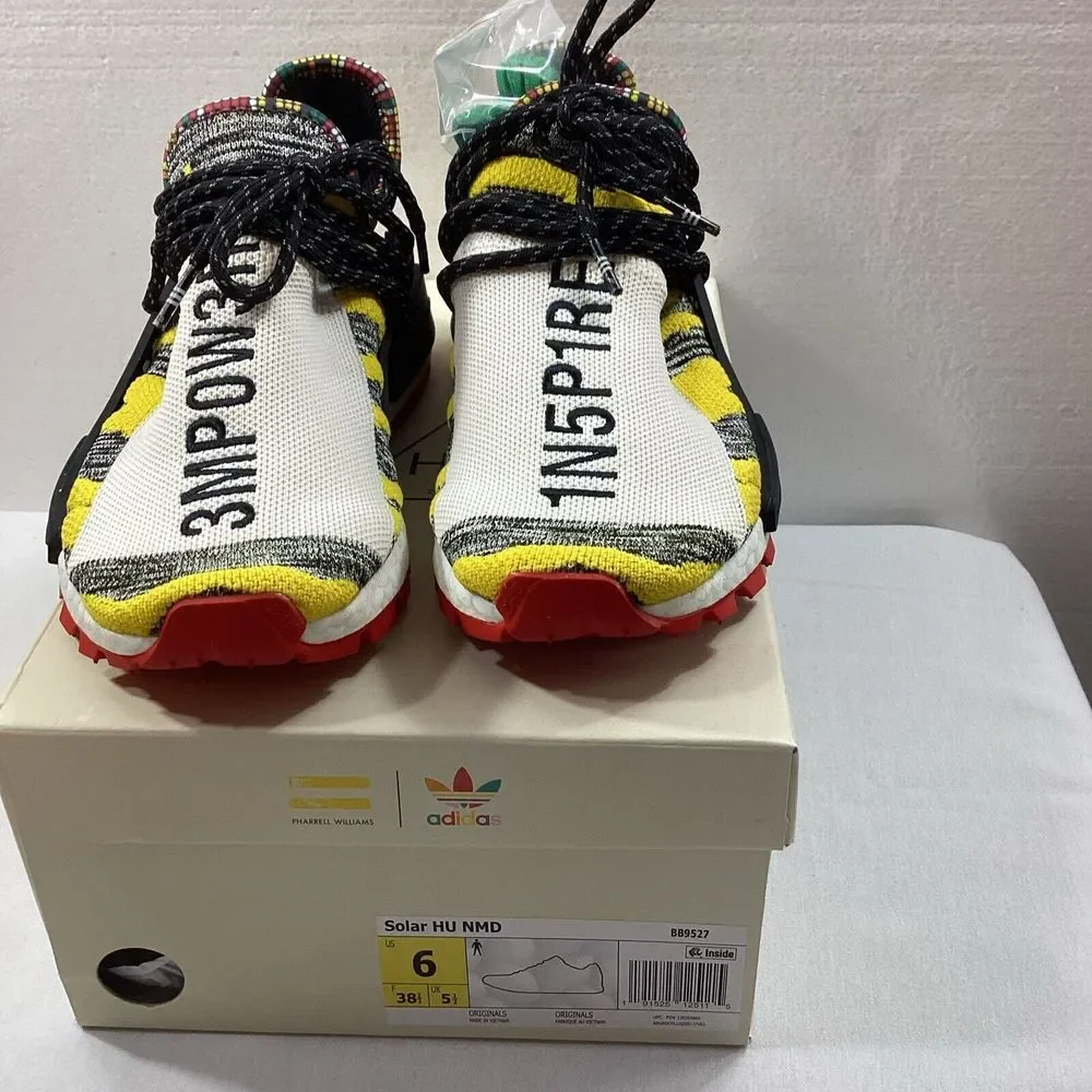 Adidas NMD Hu‎ Pharrell Solar Pack Red White Black Yellow Men's Sz 6 SKU # 3017